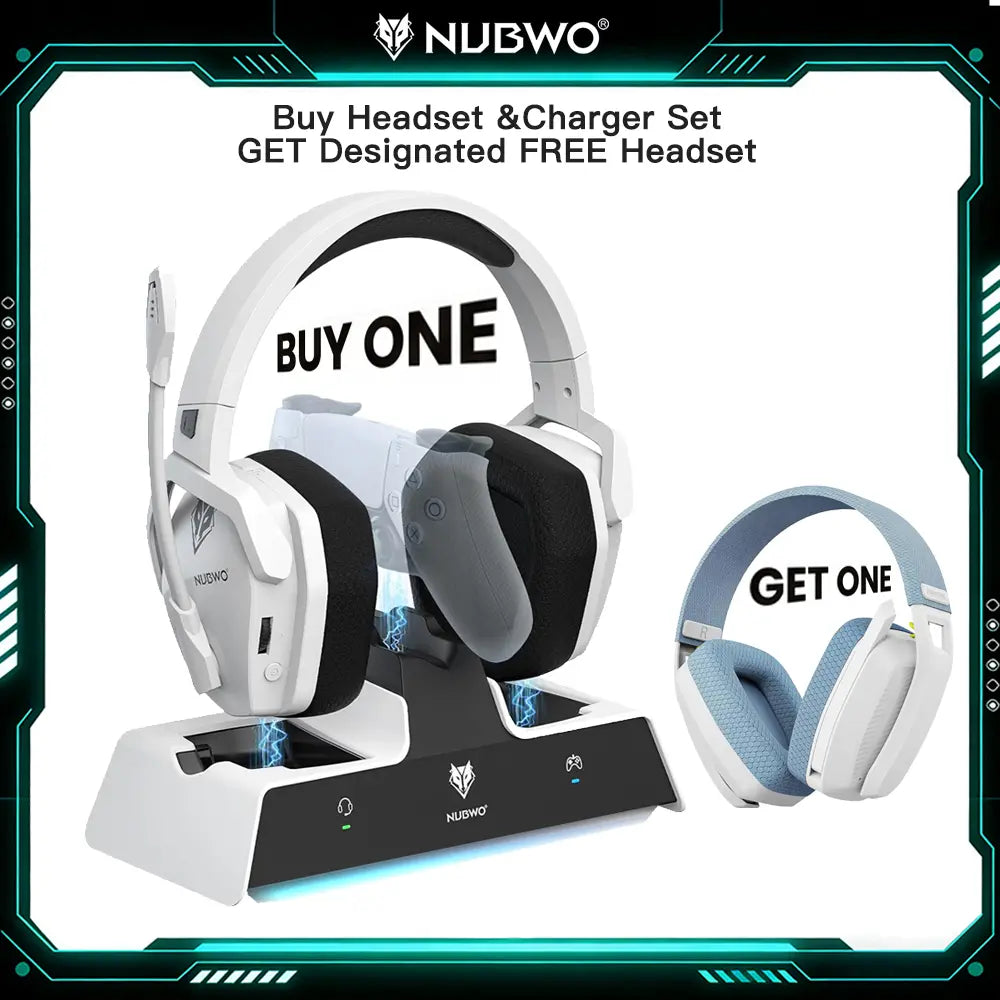 NUBWO G06 Pro Wireless Gaming Headset with Charging Station for Headset & PS5 Controller, 17Ms Low Latency, 120H Battery Life, Dynamic 50Mm Drivers-White (NOT Compatible with Xbox) Tiktokshopspringglowup Summervibes