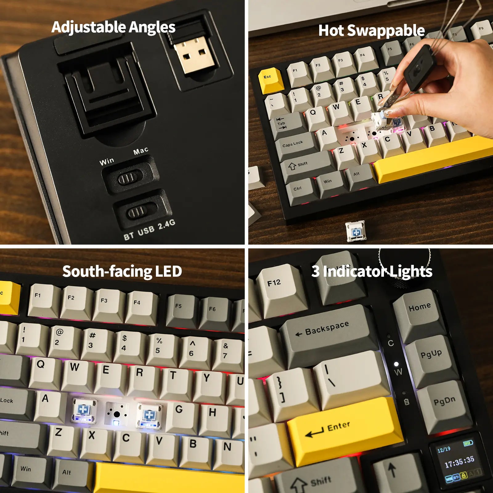 Ajazz AK820 Pro 75% Compact Mechanical Keyboard with TFT Screen and Wireless/Wired Connectivity Hot-Swappable Tri-Mode USB-C/BT 5.0/2.4Ghz Gaming South-Facing RGB Backlit Gaming Accessories Keyboards for Gaming Creamy Keyboard Tiktokshopstockup