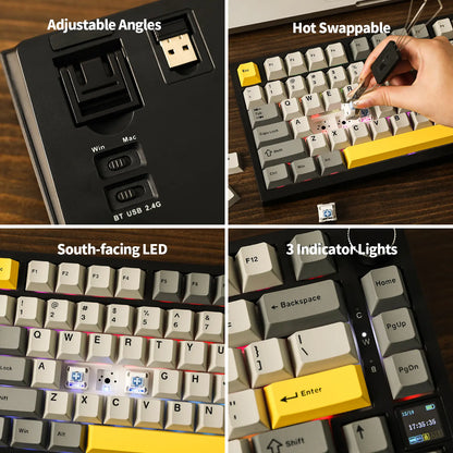 Ajazz AK820 Pro 75% Compact Mechanical Keyboard with TFT Screen and Wireless/Wired Connectivity Hot-Swappable Tri-Mode USB-C/BT 5.0/2.4Ghz Gaming South-Facing RGB Backlit Gaming Accessories Keyboards for Gaming Creamy Keyboard Tiktokshopstockup