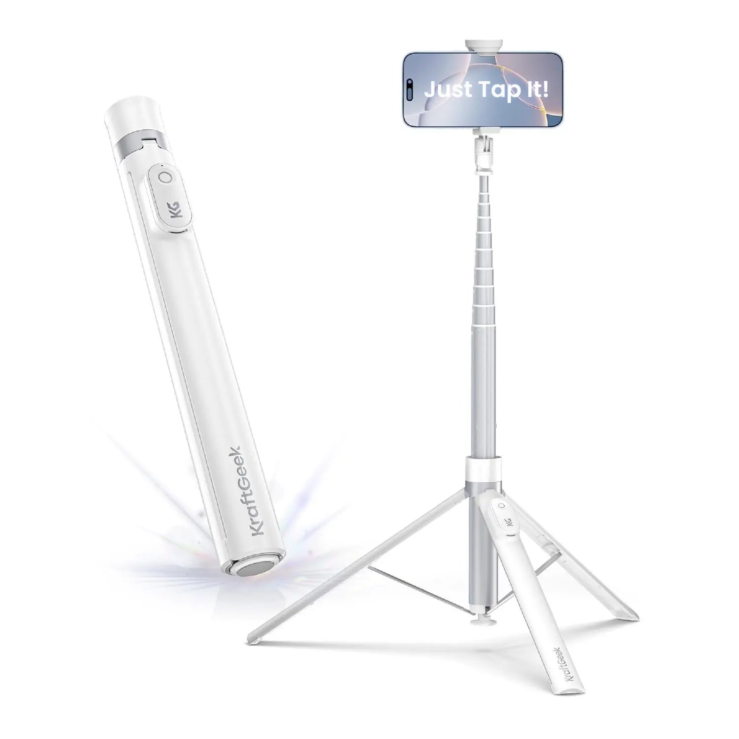 Kraftgeek Justtap Magnetic/Clamp Head 66" Selfie Stick Tripod for Iphone & Android Phones, Compatible with Magsafe, Fits Iphone 12/13/14/15/16/17 Series & Ipad, Magsafe Case & Other Phones with Metal Ring, with Rechargeable Wireless Remote