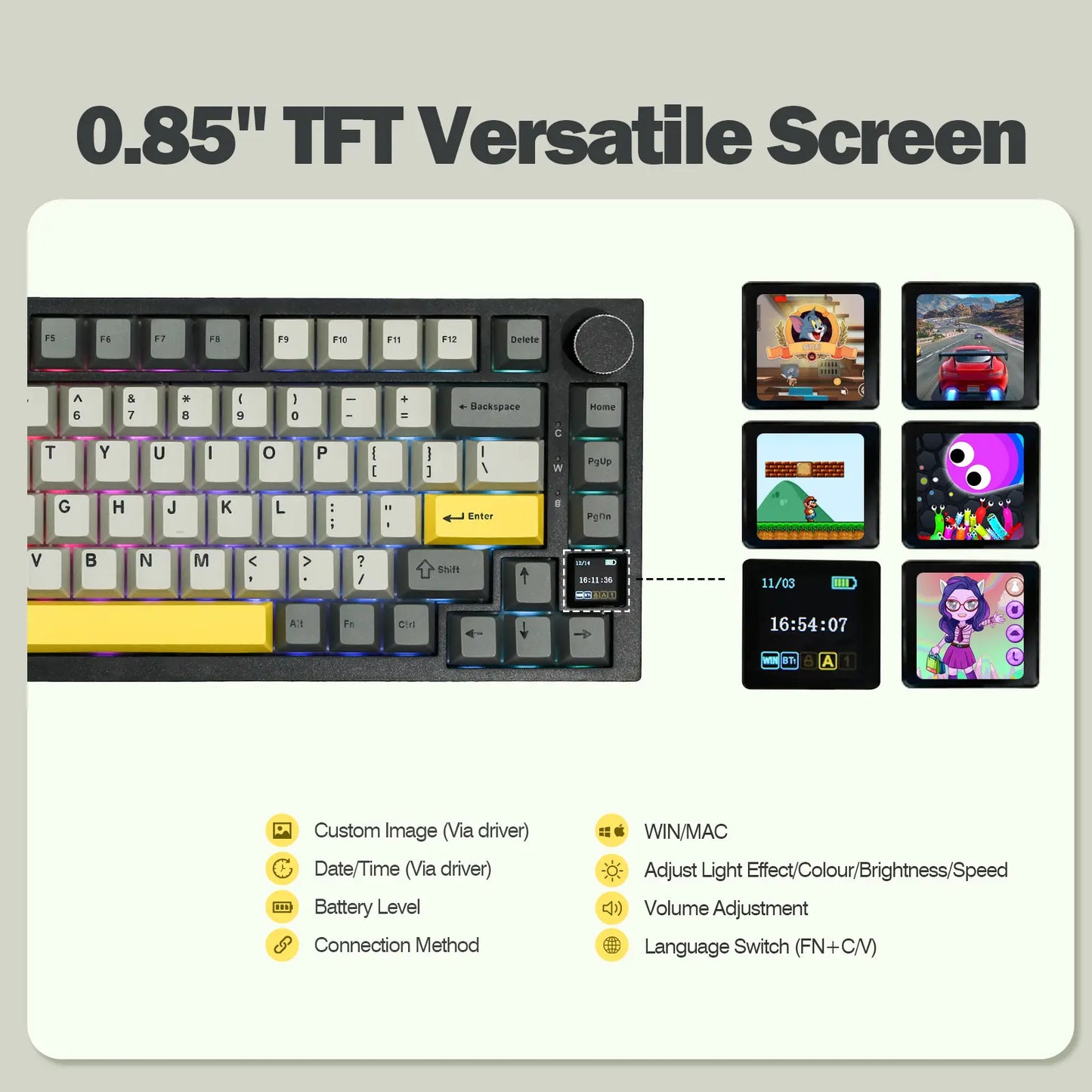 Ajazz AK820 Pro 75% Compact Mechanical Keyboard with TFT Screen and Wireless/Wired Connectivity Hot-Swappable Tri-Mode USB-C/BT 5.0/2.4Ghz Gaming South-Facing RGB Backlit Gaming Accessories Keyboards for Gaming Creamy Keyboard Tiktokshopstockup