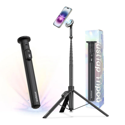 Kraftgeek Justtap Magnetic/Clamp Head 66" Selfie Stick Tripod for Iphone & Android Phones, Compatible with Magsafe, Fits Iphone 12/13/14/15/16/17 Series & Ipad, Magsafe Case & Other Phones with Metal Ring, with Rechargeable Wireless Remote
