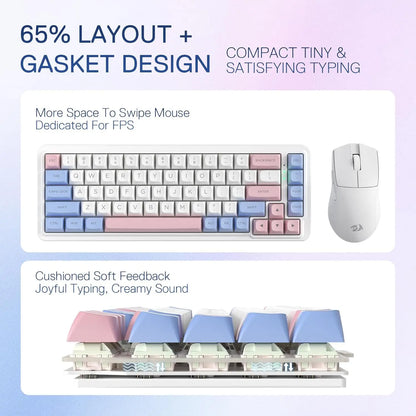 Redragon K709 PRO 65% Wireless Gasket RGB Gaming Keyboard, 68 Keys Hot-Swap Compact Mechanical Keyboard W/Free-Mod Socket, 5-Layer Noise Dampening & round PBT Keycaps, Quiet Custom Linear Switch