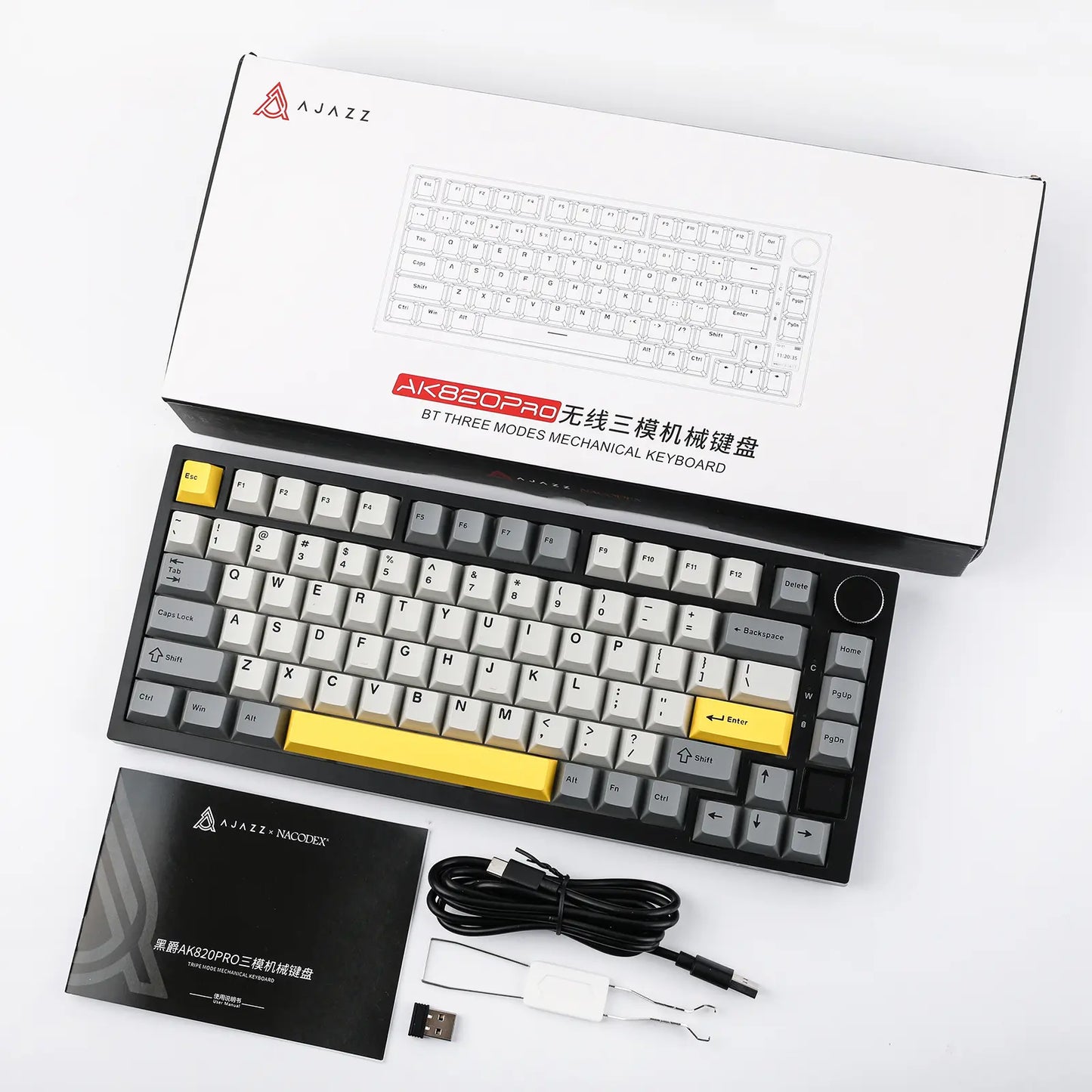 Ajazz AK820 Pro 75% Compact Mechanical Keyboard with TFT Screen and Wireless/Wired Connectivity Hot-Swappable Tri-Mode USB-C/BT 5.0/2.4Ghz Gaming South-Facing RGB Backlit Gaming Accessories Keyboards for Gaming Creamy Keyboard Tiktokshopstockup