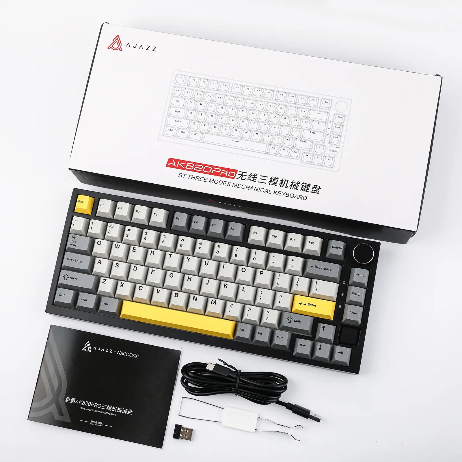 Ajazz AK820 Pro 75% Compact Mechanical Keyboard with TFT Screen and Wireless/Wired Connectivity Hot-Swappable Tri-Mode USB-C/BT 5.0/2.4Ghz Gaming South-Facing RGB Backlit Gaming Accessories Keyboards for Gaming Creamy Keyboard Tiktokshopstockup