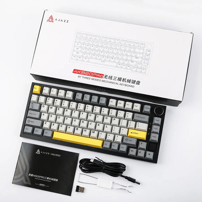 Ajazz AK820 Pro 75% Compact Mechanical Keyboard with TFT Screen and Wireless/Wired Connectivity Hot-Swappable Tri-Mode USB-C/BT 5.0/2.4Ghz Gaming South-Facing RGB Backlit Gaming Accessories Keyboards for Gaming Creamy Keyboard Tiktokshopstockup